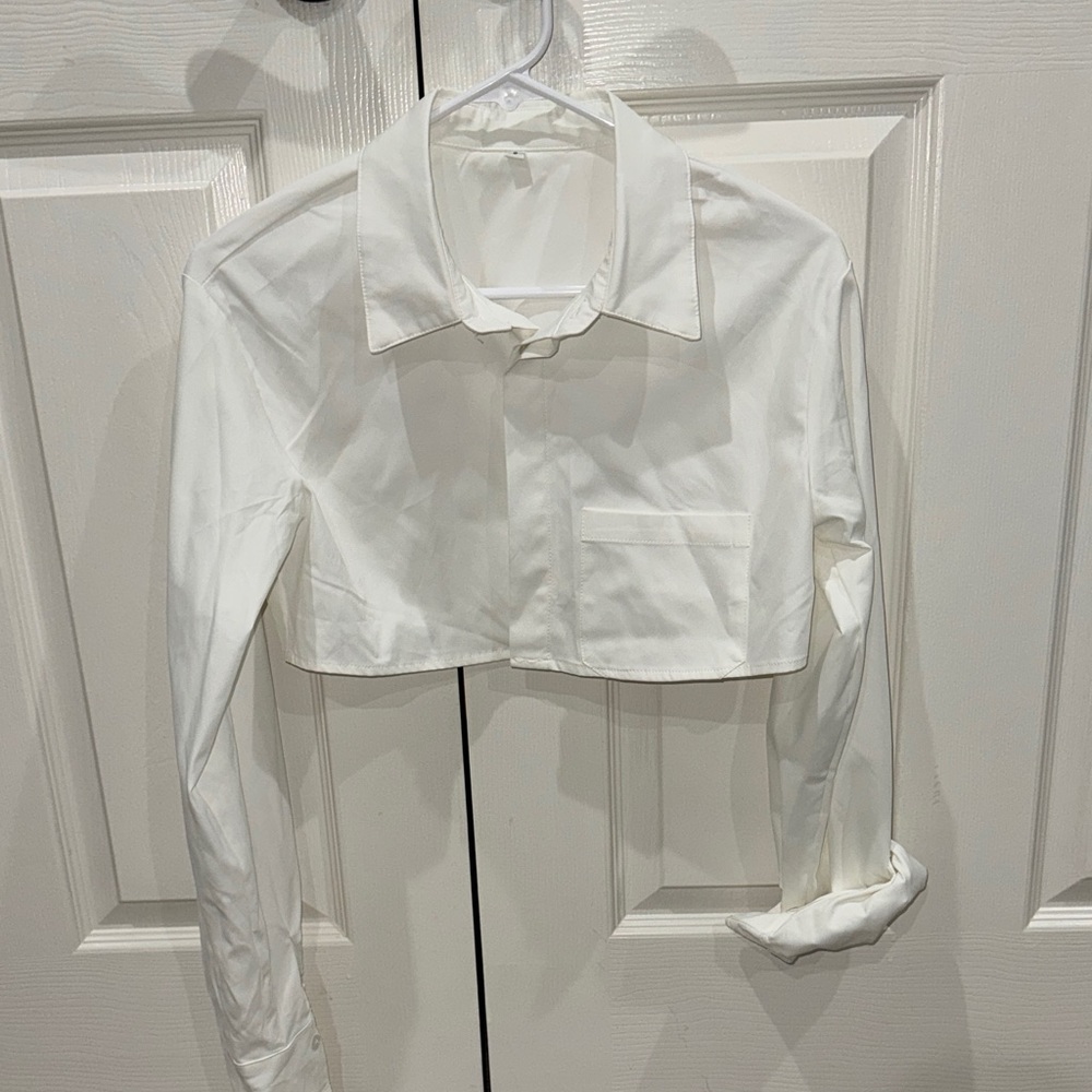 White Cropped Button-Up Shirt